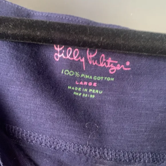 Lilly Pulitzer Solid T-shirt Dress Pima Cotton Short Sleeves Large Navy Blue