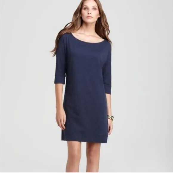Lilly Pulitzer Solid T-shirt Dress Pima Cotton Short Sleeves Large Navy Blue