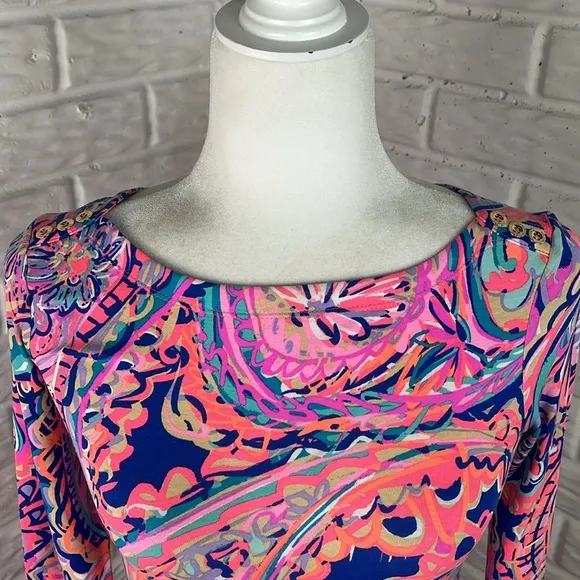 LILLY PULITZER Sophie Blue Drop Me A Lime Jersey Tunic Dress Sz XXS BONUS TOTE