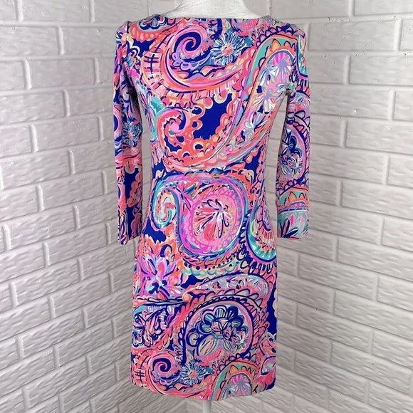 LILLY PULITZER Sophie Blue Drop Me A Lime Jersey Tunic Dress Sz XXS BONUS TOTE