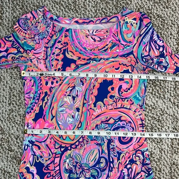 LILLY PULITZER Sophie Blue Drop Me A Lime Jersey Tunic Dress Sz XXS BONUS TOTE