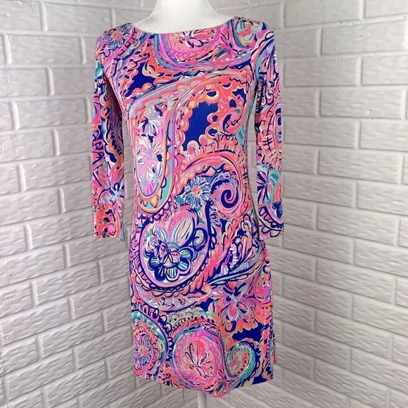 LILLY PULITZER Sophie Blue Drop Me A Lime Jersey Tunic Dress Sz XXS BONUS TOTE