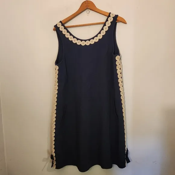 Lilly Pulitzer Stella Shift Dress Navy Gold Size 8 | Bows &amp; Pockets