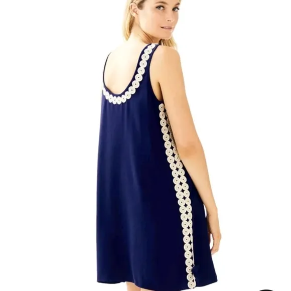 Lilly Pulitzer Stella Shift Dress Navy Gold Size 8 | Bows &amp; Pockets