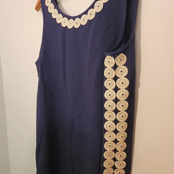 Lilly Pulitzer Stella Shift Dress Navy Gold Size 8 | Bows &amp; Pockets
