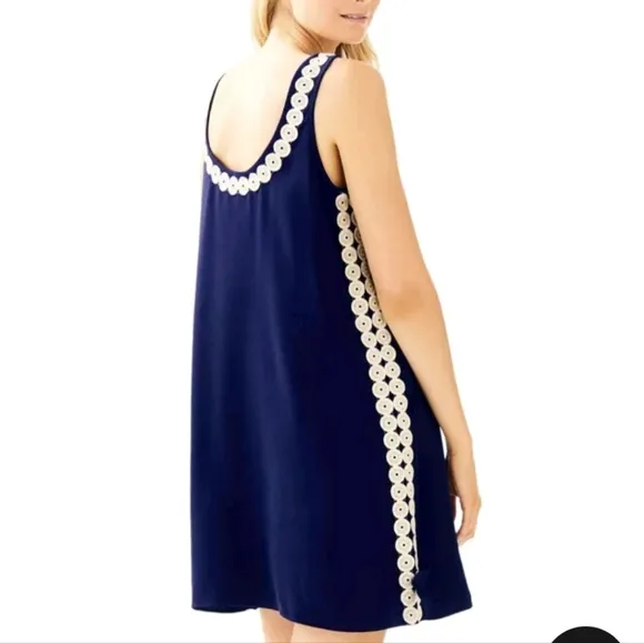 Lilly Pulitzer Stella Shift Dress Navy Gold Size 8 | Bows &amp; Pockets