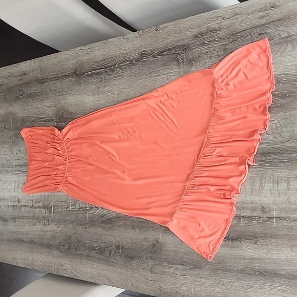 Lilly Pulitzer Strapless Meridien Asymmetric Ruffle Hem Maxi Dress Coral Small