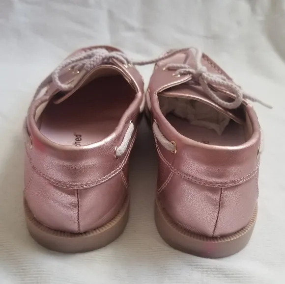 Little Miss Matched Rose Pink Gold Faux Leather Metallic Lace Up Boat Loafers