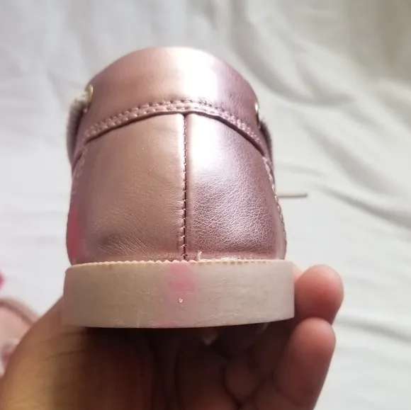 Little Miss Matched Rose Pink Gold Faux Leather Metallic Lace Up Boat Loafers
