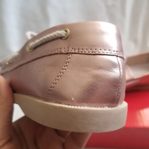 Little Miss Matched Rose Pink Gold Faux Leather Metallic Lace Up Boat Loafers