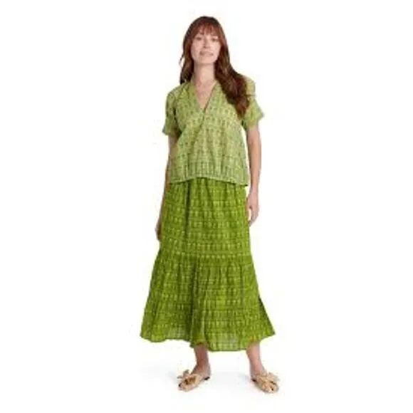 Livro Market Tiered Maxi Skirt in Dark Mossy Sprig Green 1467991 XS XSmall NEW