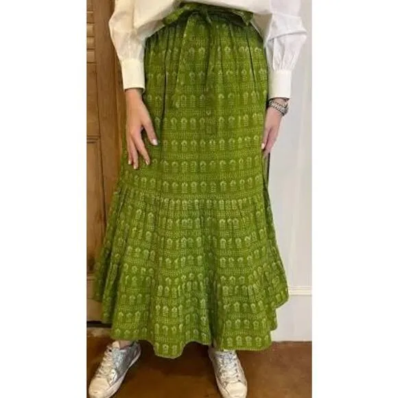 Livro Market Tiered Maxi Skirt in Dark Mossy Sprig Green 1467991 XS XSmall NEW