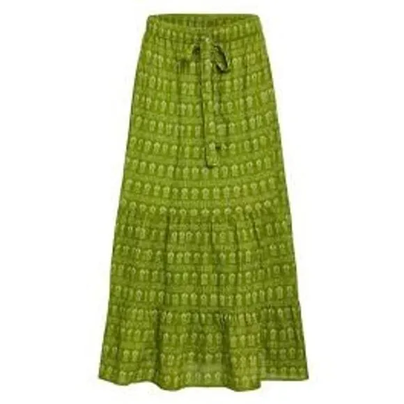Livro Market Tiered Maxi Skirt in Dark Mossy Sprig Green 1467991 XS XSmall NEW