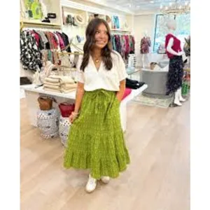 Livro Market Tiered Maxi Skirt in Dark Mossy Sprig Green 1467991 XS XSmall NEW