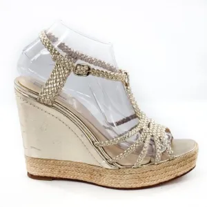 LK BENNETT Gold Leather Braided Woven Espadrille Platform Wedge Heel