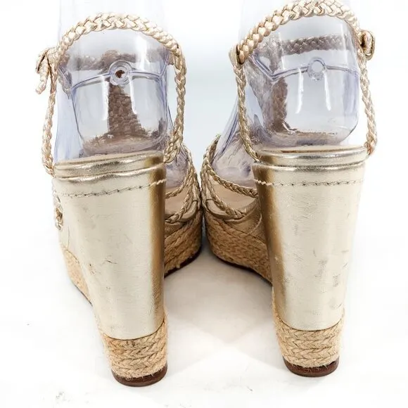 LK BENNETT Gold Leather Braided Woven Espadrille Platform Wedge Heel