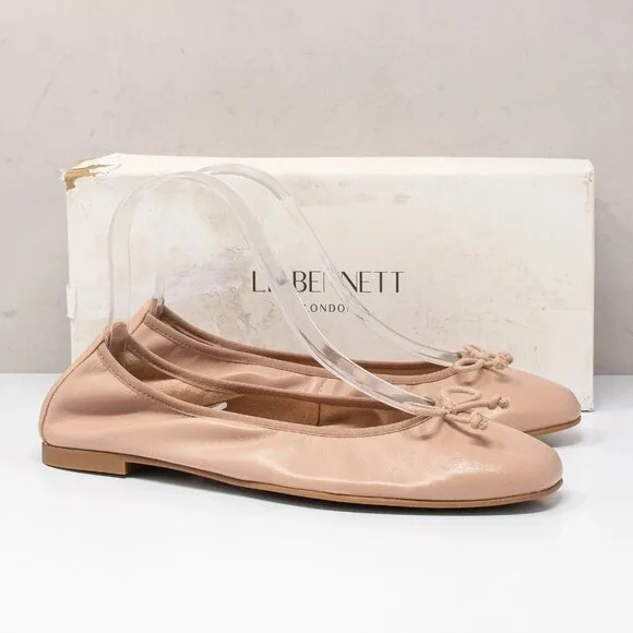 LK Bennett Trilly Black Leather Ballerina Bow Flats, Size 38 (7 US)