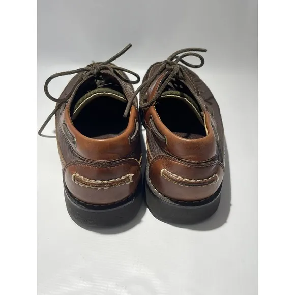 LL Bean Allagash Bison Men's Brown Leather Slip On Handsewn Boat Shoes Size 9.5