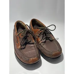 LL Bean Allagash Bison Men's Brown Leather Slip On Handsewn Boat Shoes Size 9.5