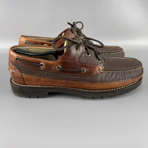 LL Bean Allagash Bison Shoes Mens 12EE Brown Leather Handsewn Oxford Boat Preppy