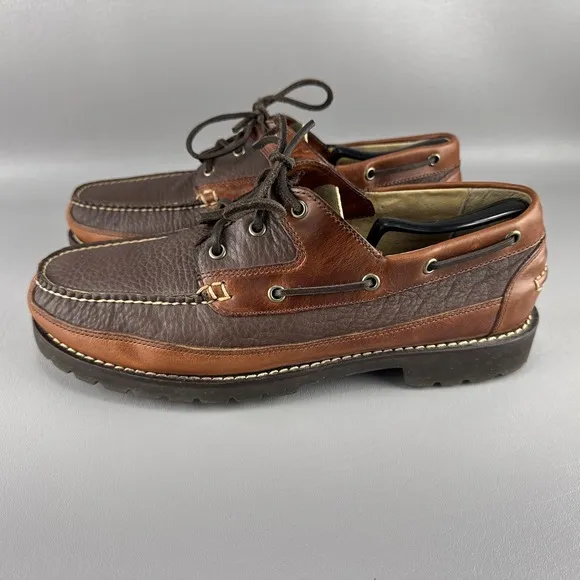 LL Bean Allagash Bison Shoes Mens 12EE Brown Leather Handsewn Oxford Boat Preppy