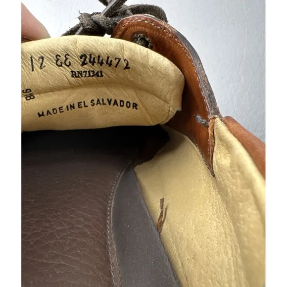LL Bean Allagash Bison Shoes Mens 12EE Brown Leather Handsewn Oxford Boat Preppy