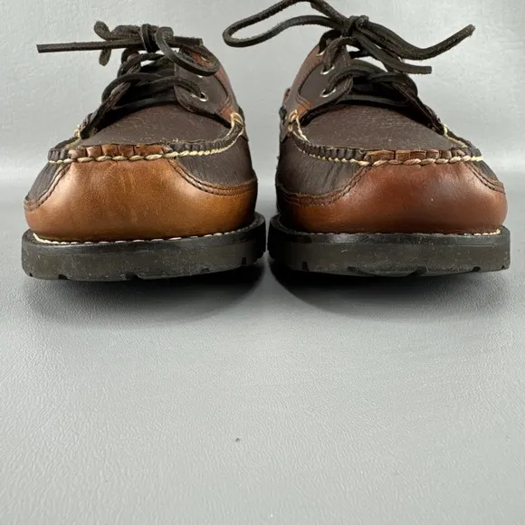 LL Bean Allagash Bison Shoes Mens 12EE Brown Leather Handsewn Oxford Boat Preppy