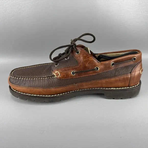 LL Bean Allagash Bison Shoes Mens 12EE Brown Leather Handsewn Oxford Boat Preppy