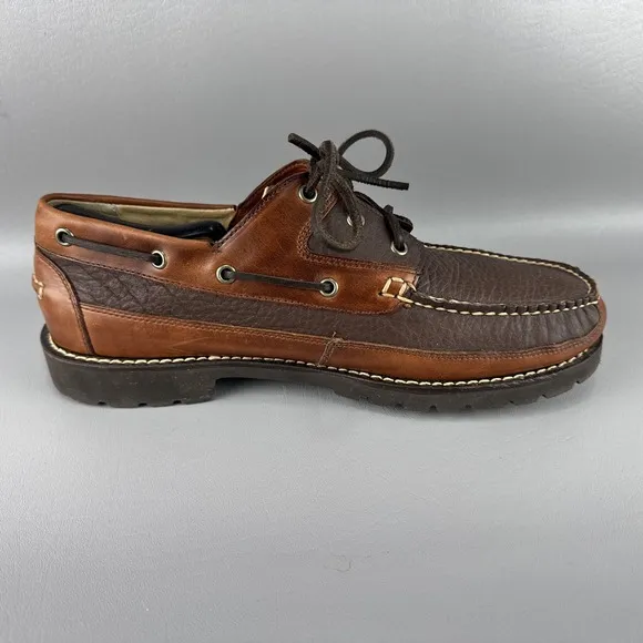 LL Bean Allagash Bison Shoes Mens 12EE Brown Leather Handsewn Oxford Boat Preppy