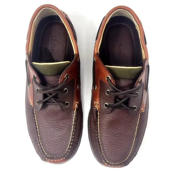 L.L. Bean Allagash Mens 10 Bison Leather Oxford Boat Shoes Slip On Penny Loafers