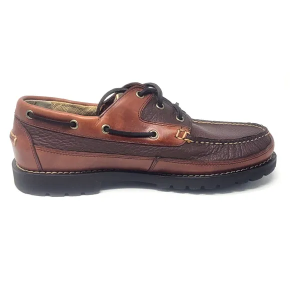 L.L. Bean Allagash Mens 10 Bison Leather Oxford Boat Shoes Slip On Penny Loafers