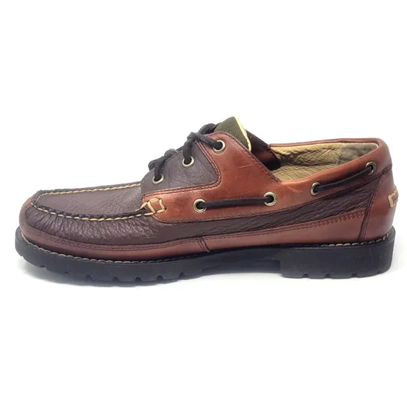 L.L. Bean Allagash Mens 10 Bison Leather Oxford Boat Shoes Slip On Penny Loafers