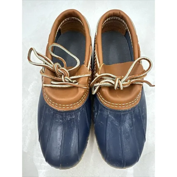 LL Bean Maine Men's Navy Leather/Rubber Low Boat Duck Boots USA Made Size 7