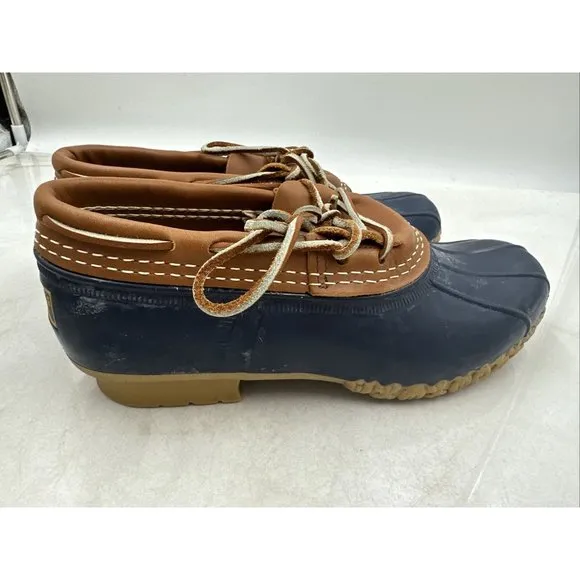 LL Bean Maine Men's Navy Leather/Rubber Low Boat Duck Boots USA Made Size 7