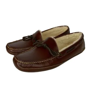 LL Bean Mens Leather Shearling Lined Moccasin Slippers Size 12D Warm