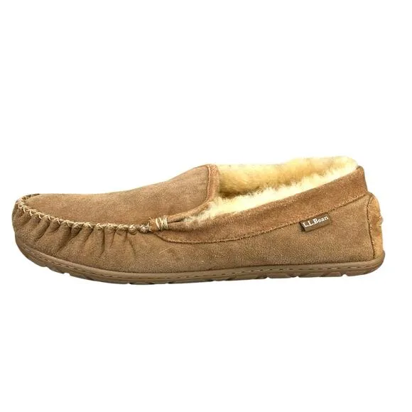 L.L. Bean Mens Wicked Good Brown Suede Moccasin Slippers Size US 12