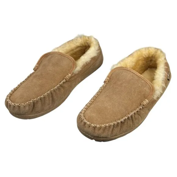L.L. Bean Mens Wicked Good Brown Suede Moccasin Slippers Size US 12