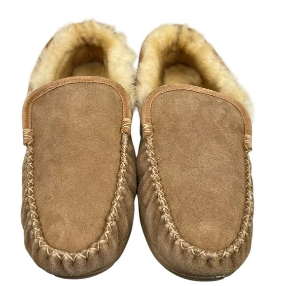 L.L. Bean Mens Wicked Good Brown Suede Moccasin Slippers Size US 12
