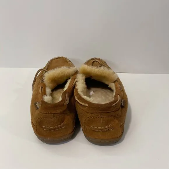 L.L. Bean Men's Wicked Good Moccasins Slippers Brown Suede Shearling Size 11
