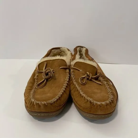 L.L. Bean Men's Wicked Good Moccasins Slippers Brown Suede Shearling Size 11