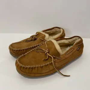 L.L. Bean Men's Wicked Good Moccasins Slippers Brown Suede Shearling Size 11