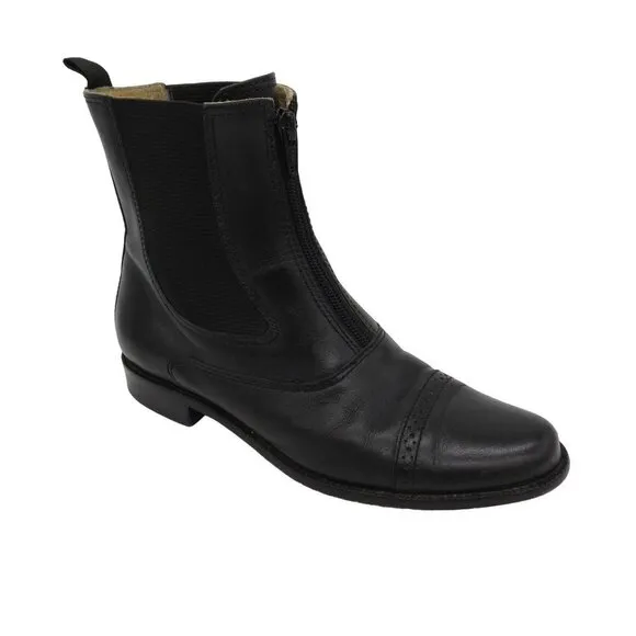 L.L. BEAN Women's Black Leather Ankle Chelsea Boots 6.5 Zip Up Flats