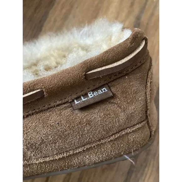 L.L.Bean MEN’s Wicked Good Slippers Moccasins 9 WIDE Suede Tan Comfort Lounge