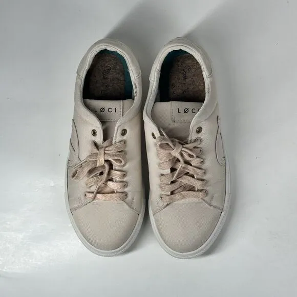 Loci x Nikki Reed Women's Beige Nine Low-Top Logo Canvas Sneakers Shoes Size 38