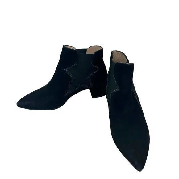 LODI Black Suede Star Heeled Chelsea Boots Size 36 US 6-6.5