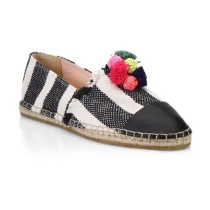 Loeffler Randall Mara Pom Pom Espadrille Slip On Canvas Shoes Women's Size 8B