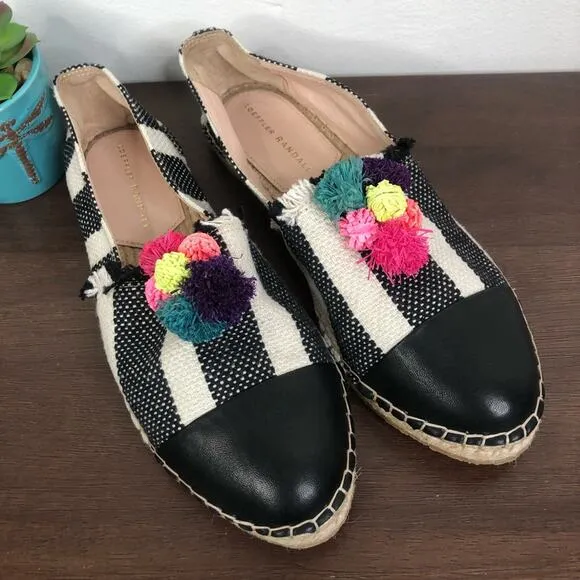 Loeffler Randall Mara Pom Pom Espadrille Slip On Canvas Shoes Women's Size 8B
