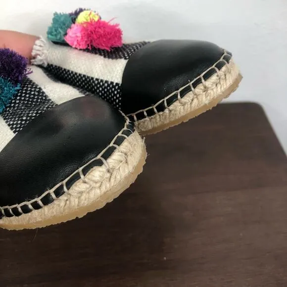 Loeffler Randall Mara Pom Pom Espadrille Slip On Canvas Shoes Women's Size 8B