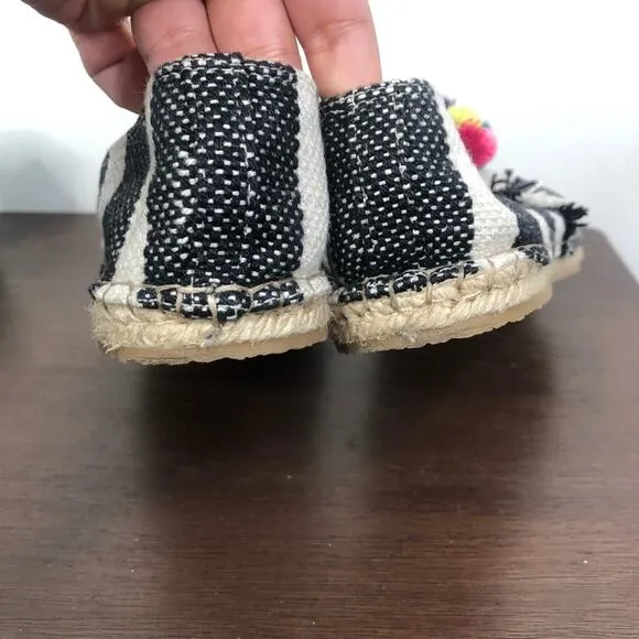 Loeffler Randall Mara Pom Pom Espadrille Slip On Canvas Shoes Women's Size 8B