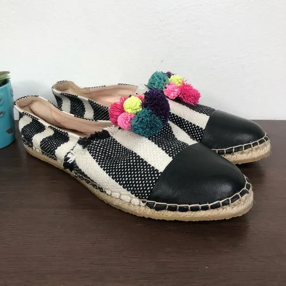 Loeffler Randall Mara Pom Pom Espadrille Slip On Canvas Shoes Women's Size 8B